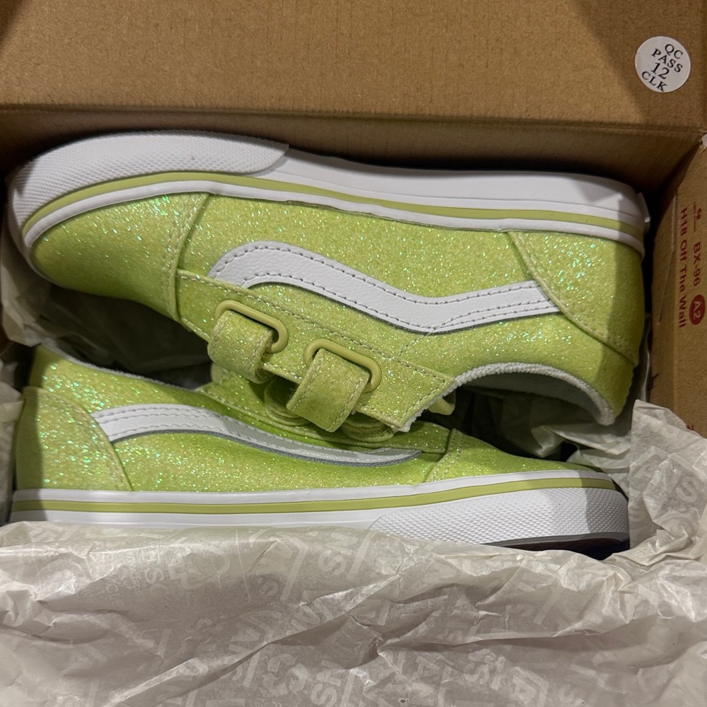 Old Skool V Toddler 'Glitter Lime Sherbet” Velcro Vans